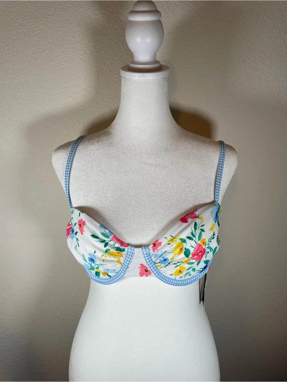 Wild Fable Floral Balconette Bikini Top with Gingham Trim Swim